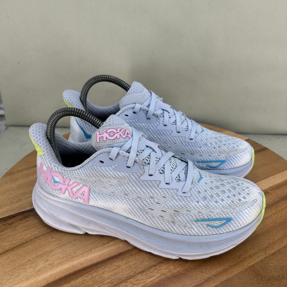Hoka Clifton 9 Womens Running Shoes Glass Light Blue Pink 1127896 GLLS Size 7 B